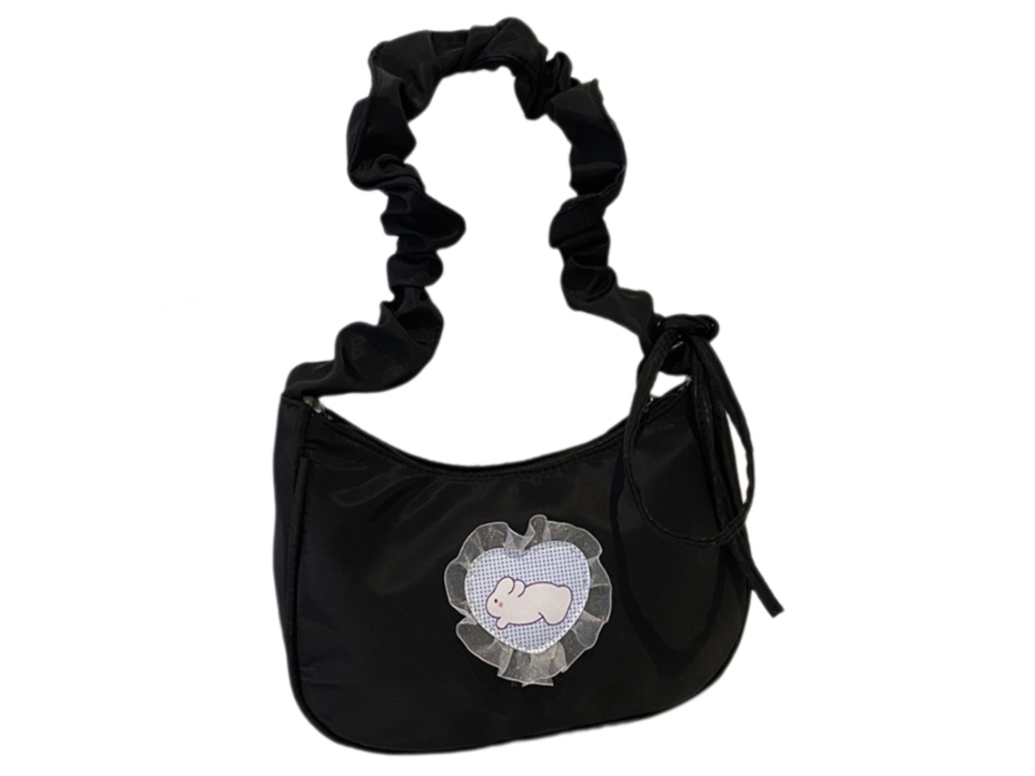 Bolsa de ombro com cordão feminina, nylon, estilo sacola, pregas, alça transversal AQUAFORGE