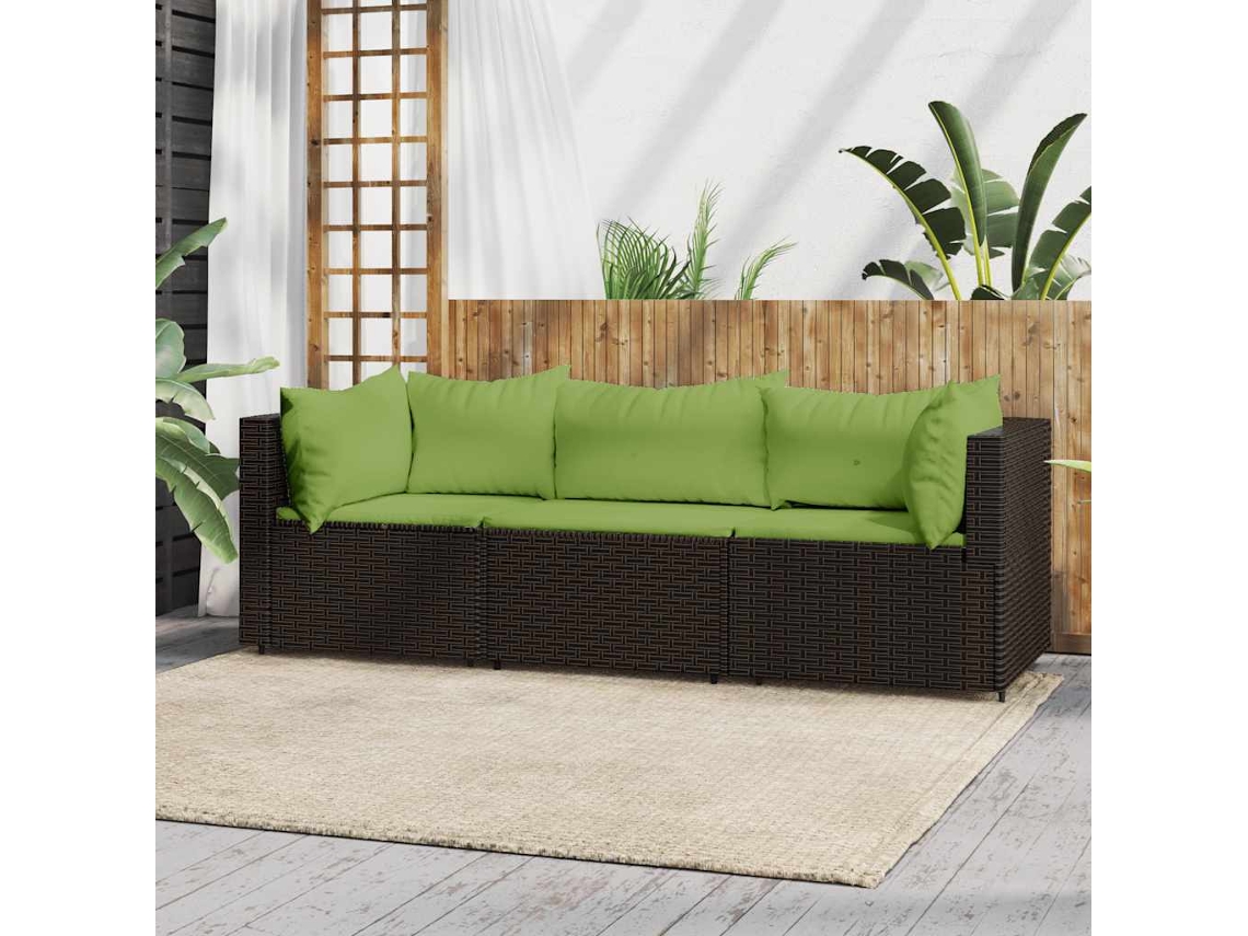 Pcs Conjunto Lounge Jardim C/ Almofadões Vime Pe Castanho Dkd Home Decor