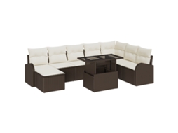 Conjunto 9 De Sofá De Jardim De Vidaxl Com Almofadas Marrom De Rattan Polímero