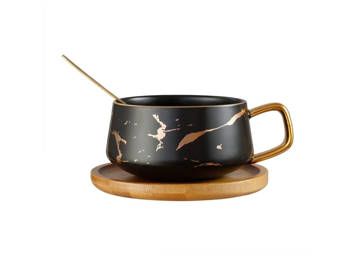 2026 juego de Tazas de Cerámica Marmol Con Cuchara Y Plato de Madera para Café Y Té