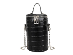 Bolsa De Hombro Casual De Cuero Com Padrão De Pedra E Cadeia Para Mulher Negro