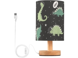 Luminária De Cabeceira Mnsruu Com Dinossauro Verde E Galáxia Preta, Luz Led, Abajur De Tecido, Luminária Pequena Para