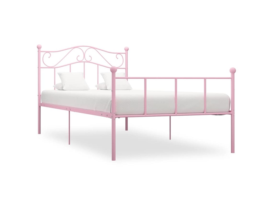 Vidaxl Estrutura De Cama 90x200 Cm Metal Rosa