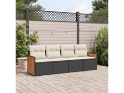 Vidaxl 4 Pcs Conjunto De Sofás Para Jardim C/ Almofadões Vime Pe Preto