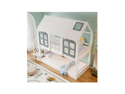 Beliche Infantil Com Teto E Janela, Grade De Segurança, 3 Gavetas Na Escada, Amplo Armazenamento, Pinheiromdf, Brancocinza, 90x200cm