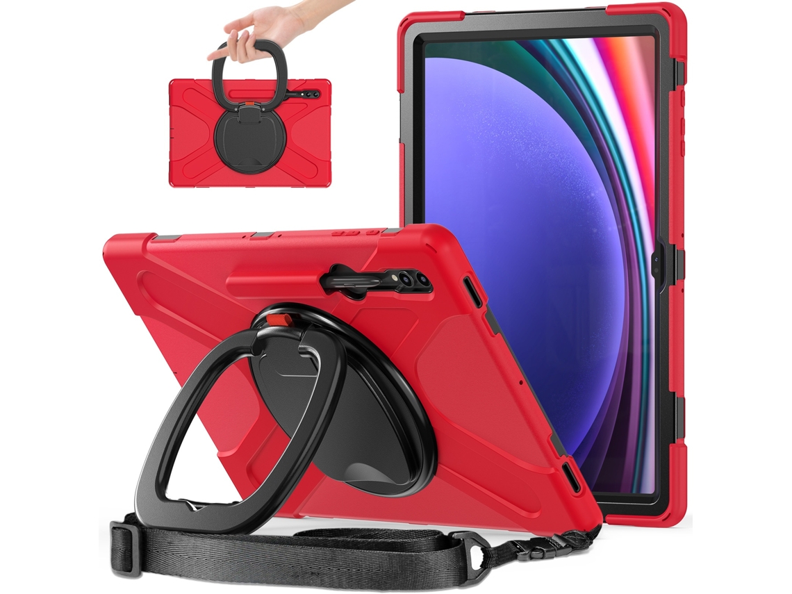 Lurelia Capa Para Samsung Tab S9 Fe Plus Com Suporte Giratório, Com Suporte Para Caneta E Alça De Ombro Vermelho