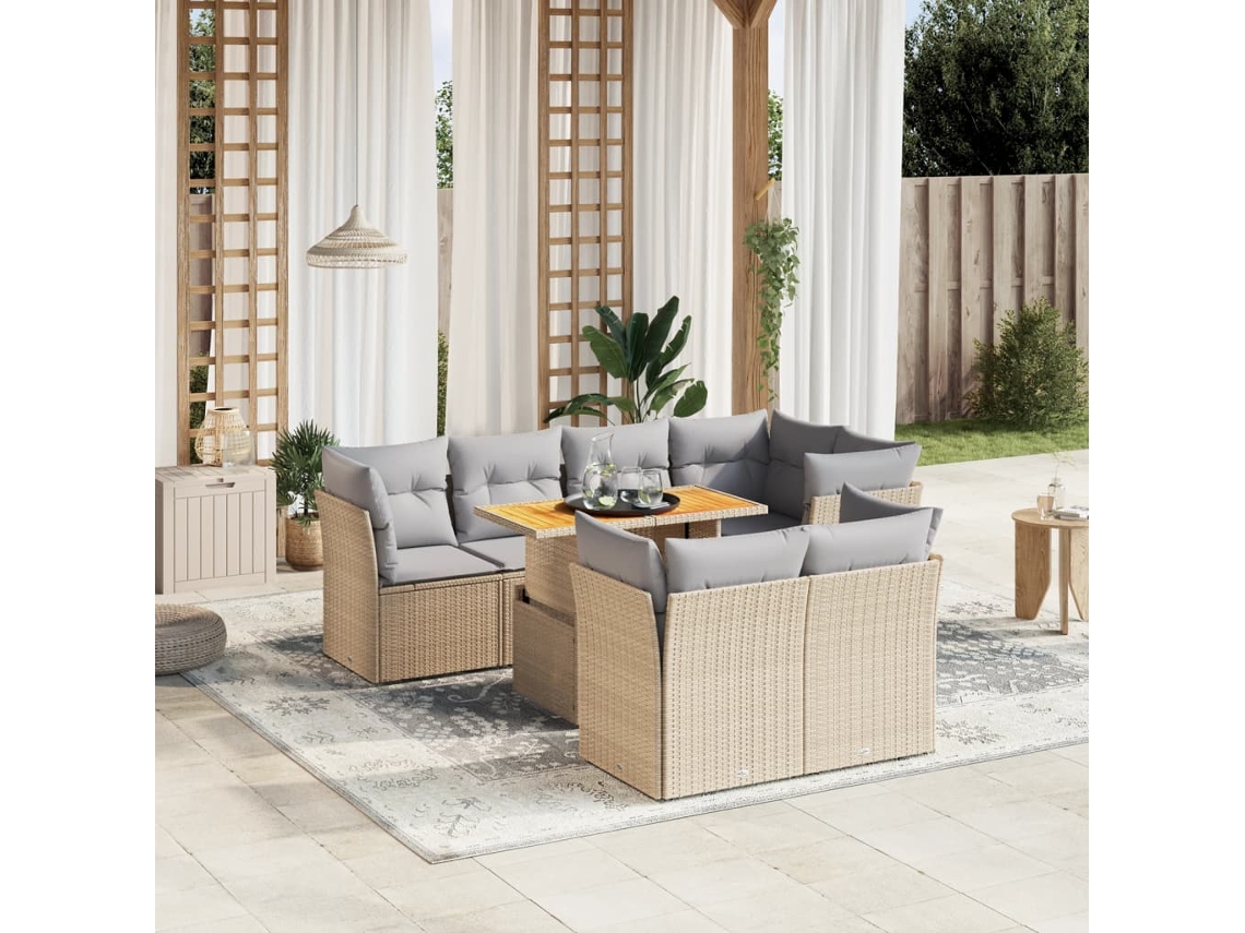 Vidaxl 8 Pcs Conjunto de Sofás P/ Jardim com Almofadões Vime Pe Bege