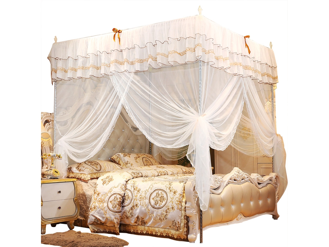 Mosquiteiro de Cama com Toldo de Renda Estilo Princesa em Poliéster Branco (m)