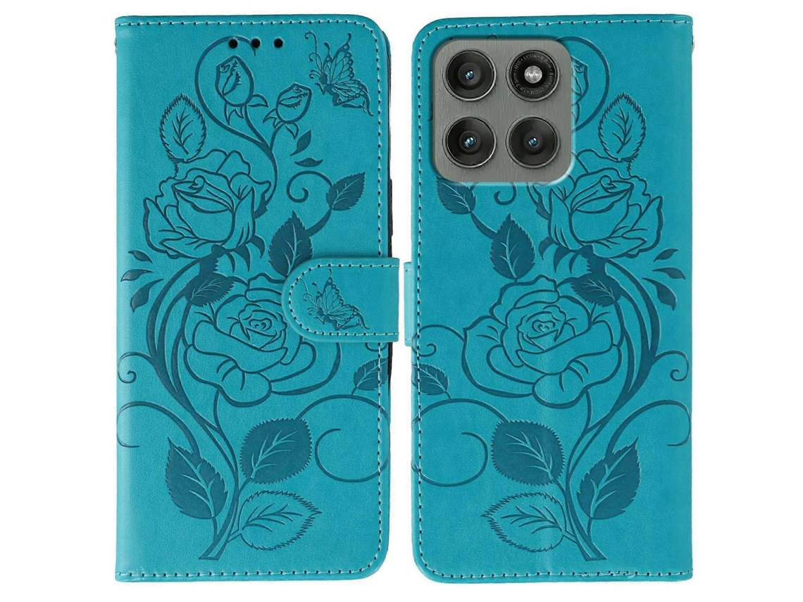 Capa Tipo Carteira Com Estampa De Borboleta Rosa E Couro Sintético Para Motorola Edge 60 Pro 5g, Azul