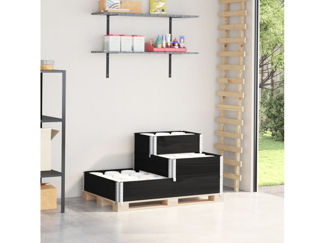 Vidaxl Canteiro Elevado De 3 Níveis 120x80 Cm Pinho Maciço Preto