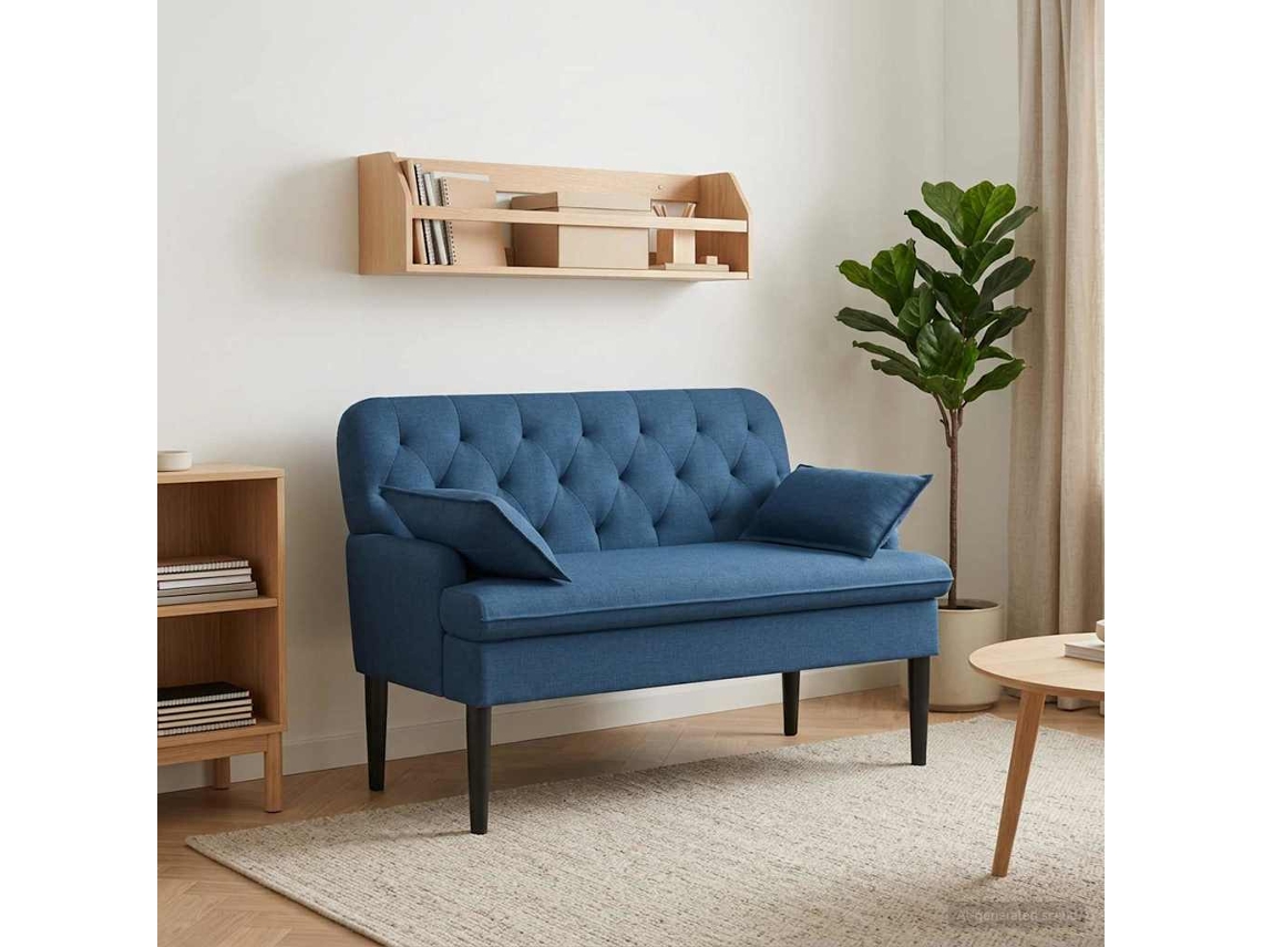 Vidaxl Sofá De Dois Lugares Com Botão Acolchoado Azul 111 X 68 X 80 Cm