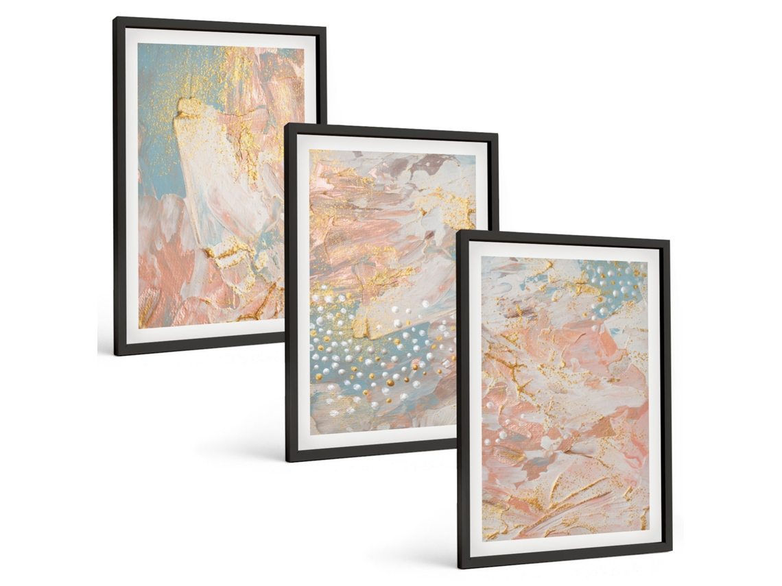 Conjunto De Pinturas Padrões Abstratos Em Tons Pastel Espelharte (3 Peças 40x60 Cm)