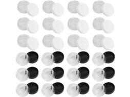 Conjunto de 30 potes transparentes para amostras de cosméticos.