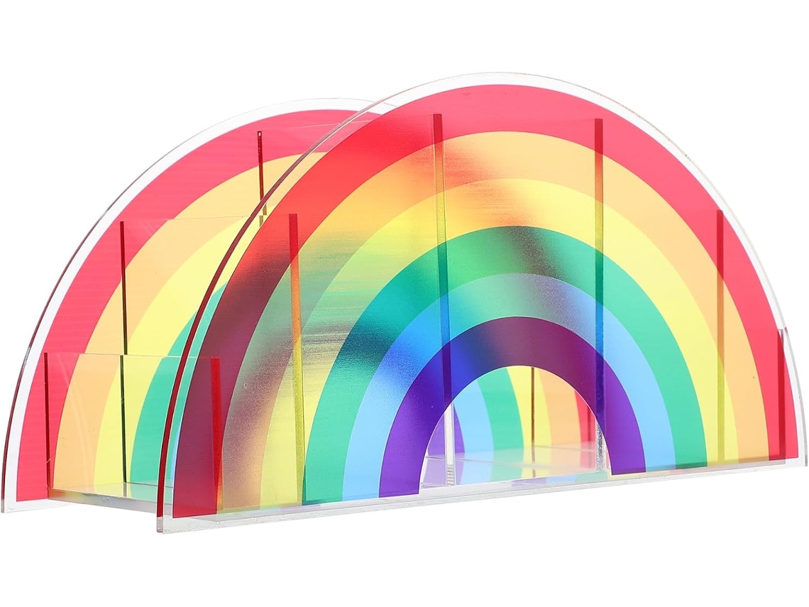 Porta canetas Acrílico Colorido Amosfun Rainbow, Organizador de Mesa Criativo, Caixa Armazenamento Leve para M