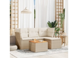 Vidaxl 5 Pcs Conjunto De Sofás P/ Jardim Com Almofadões Vime Pe Bege