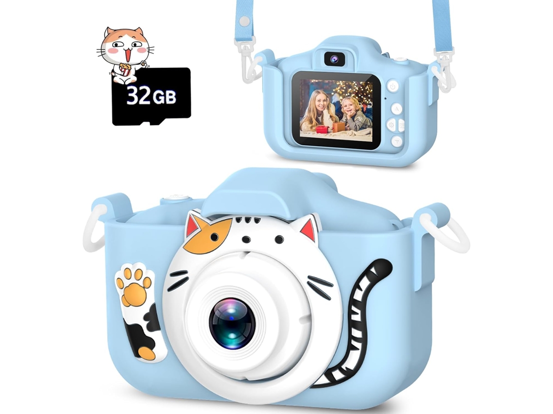 Câmera Infantil Tela Ips De 2,0 Polegadas 1080p Hd Câmera Dupla 32g Azul Brilvibera