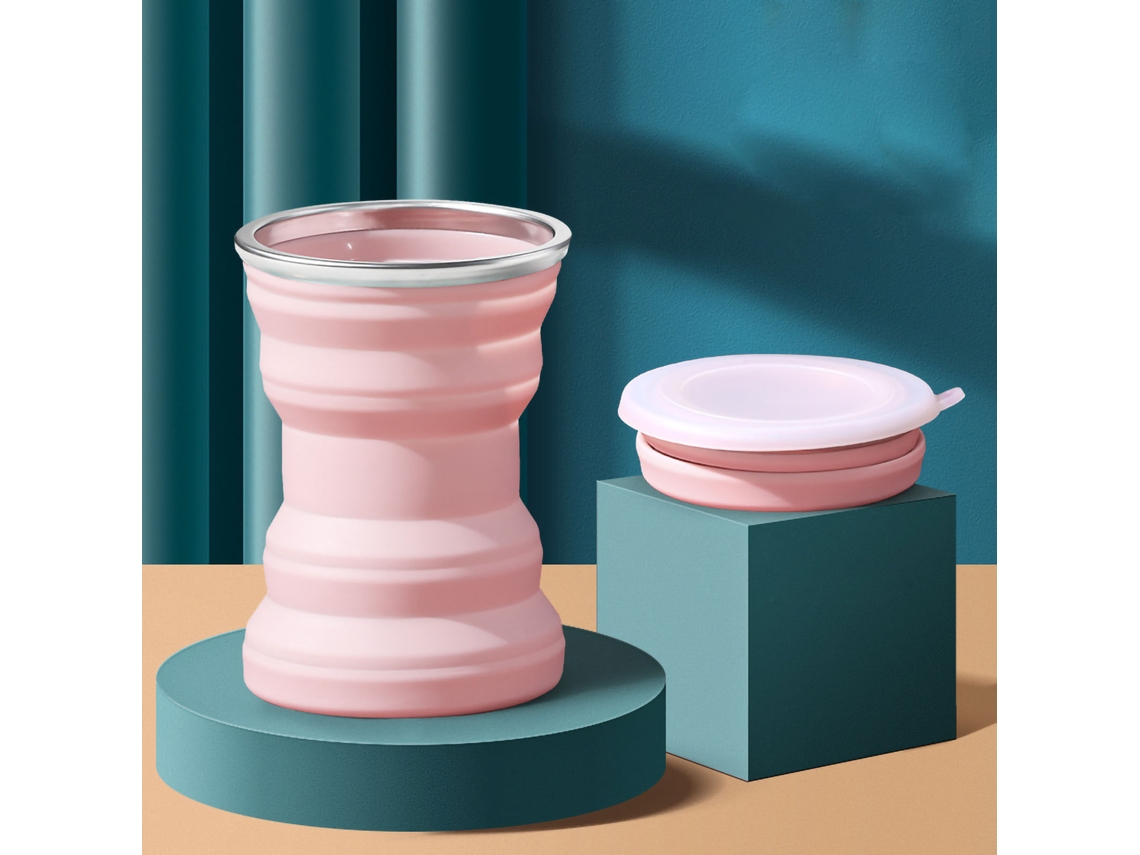 Copo Silicone Plegável 320ml Rosa Sakura