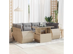 Vidaxl 7 Pcs Conjunto De Sofás P/ Jardim Com Almofadões Vime Pe Bege