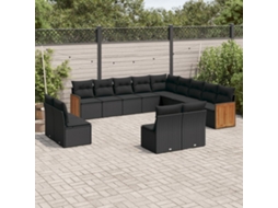Vidaxl 13 Pcs Conjunto De Sofás De Jardim Com Almofadões Vime Pe Preto