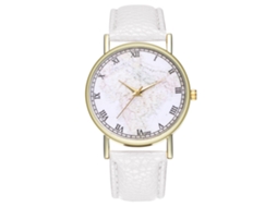 Relógio de pulso vintage de quartzo com pulseira de couro para mulheres e homens (branco)