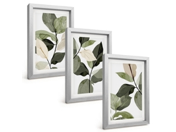 Composição De Quadros Planta Boho Pintada Folhas Espelharte (3 Peças 20x30 Cm)