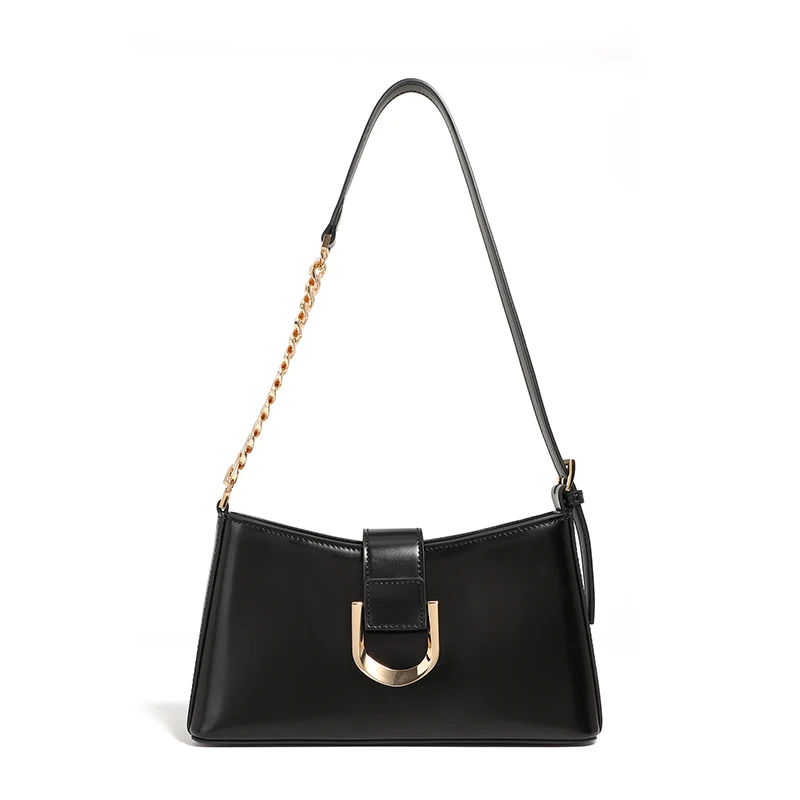 (2979-preto) Bolsa Feminina De Couro Genuíno, Bolsa De Ombro Ajustável De Luxo De Designer, Bolsa Transversal Clássica Com Corrente