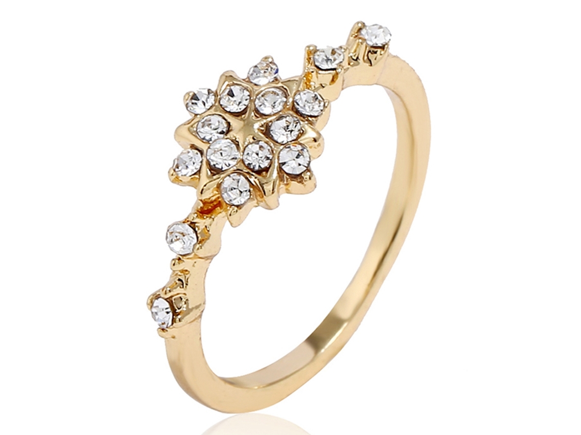 Anel Feminino Floral Com Strass