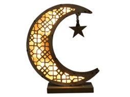 KOFIHETY Luz Noturna De Madeira Para Artesanato, Artesanato De Ramadã Eid, Design De Lua E Estrela Oca 3d, Luz Decorativa Led Com Brilho Quente, Lua Crescente,