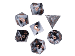 Ats set de 7 Dados Poliédricos de Resina para Juegos de Mesa Y Rpg, Exquisitos Accesorios para Fiesta, Color Negro