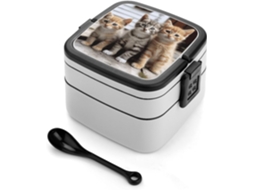 Lancheira Para Adultos Com Colher, Recipiente Fofo De Camada Dupla Empilhável À Prova Vazamentos, Lancheira Bento Para