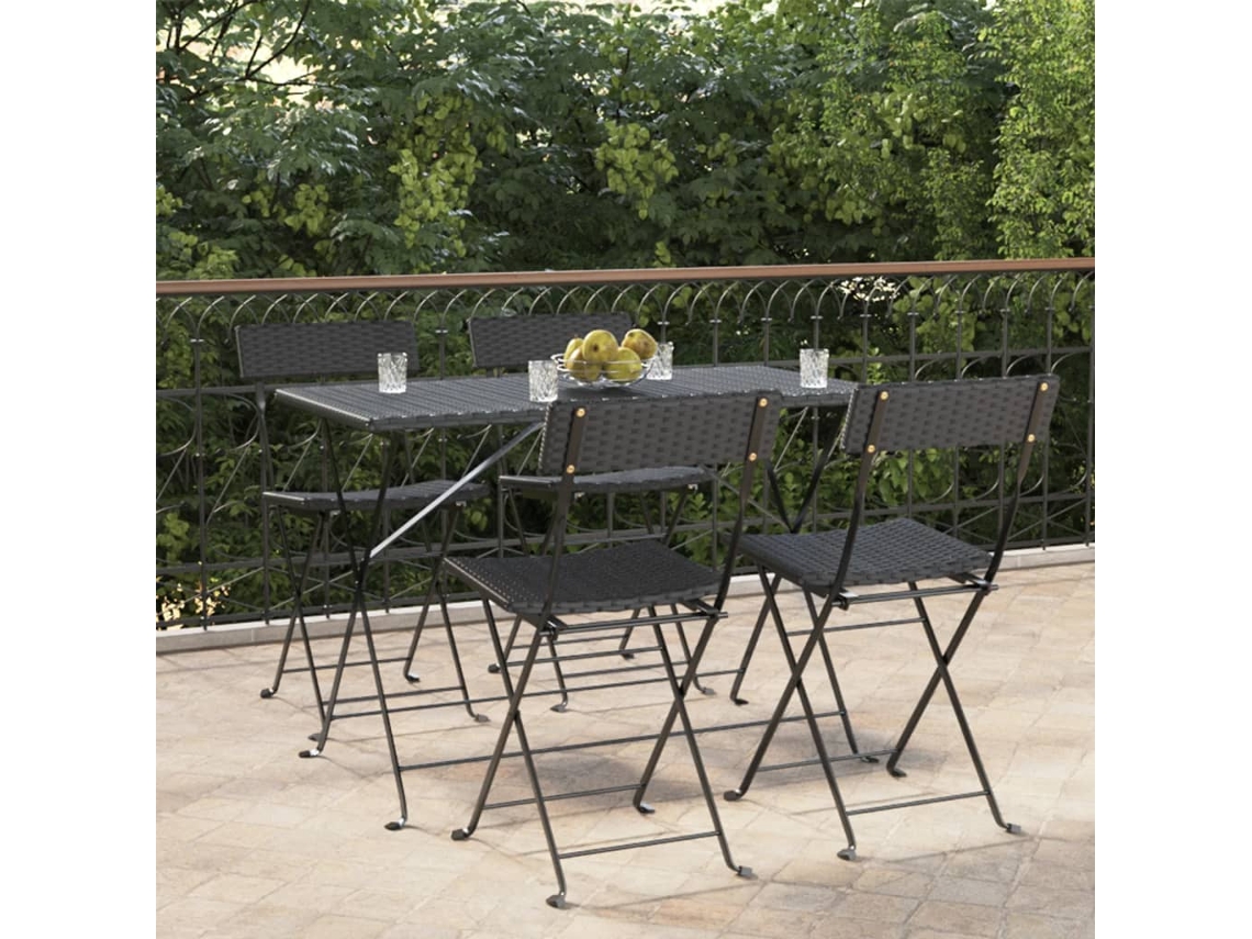 Vidaxl Conjunto De 4 Cadeiras Dobráveis Em Rattan Sintético Preto E Aço.