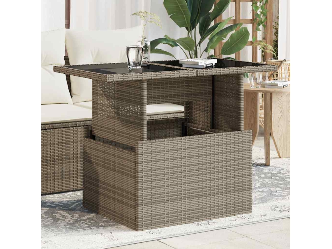Vidaxl Mesa De Jardim Com Tampo De Vidro 100x55x73 Cm Vime Pe Cinza