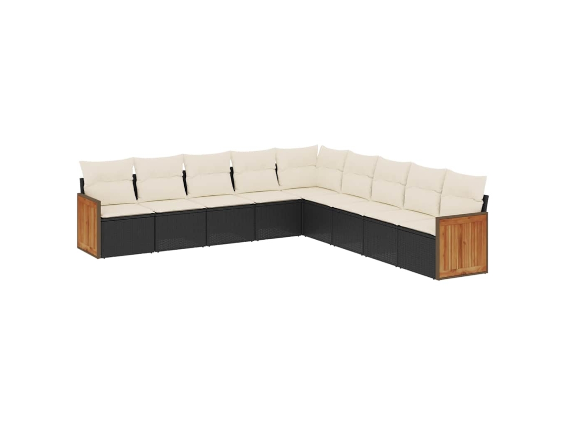 Conjunto de 9 Sofás para Jardim com Almofadões Vime Pe Preto MAISON EXCLUSIVE (9 pcs)
