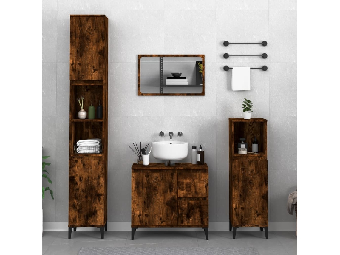 Vidaxl 3 Pcs Conjunto Móveis Wc Derivados De Madeira Carvalho Fumado