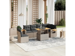 7 Pcs Conjunto Sofás P/ Jardim C/ Almofadões Vime Pe Cinza Dkd Home Decor