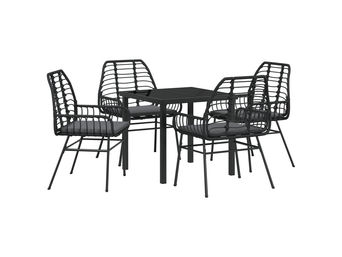 Conjunto 5 De Jantar De Jardim Com Almofadas Vidaxl Preto Rattan Poly
