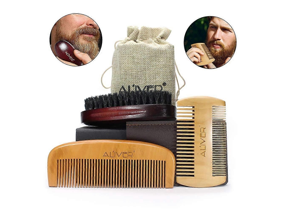Escova De Barba Com Cerdas De Javali Natural, Kit Para Cuidado De Bigode