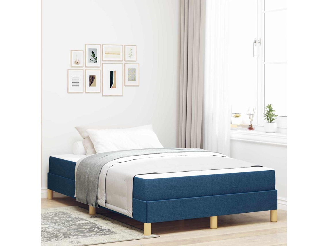 Vidaxl Cama Box com Colchão Azul 120 X 200 Cm Tecido