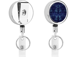 Porta Crachás de Metal Nas Núcleos Azul, Preto, Gótico, Assustador, Retrátil, Com Clipes Resistentes, Chaveiro, Porta