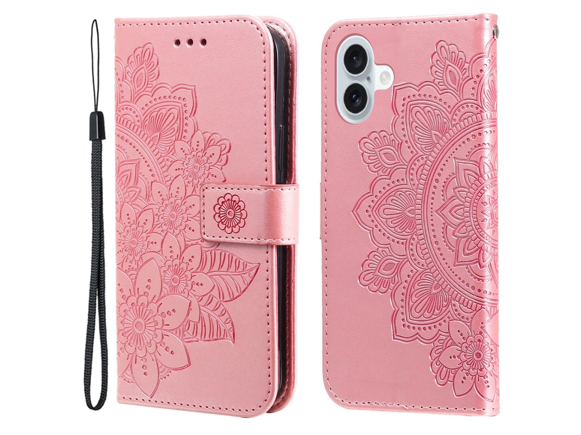 Capa Em Couro Pu À Prova De Choque, Para Apple Iphone 16 - Rosa