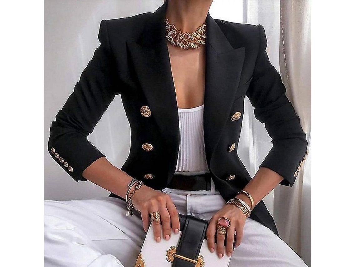 2026 chaqueta Formal para Mulher Traje de Escritório Blazer para Dama Tamanhos S 3xl Poliéster M Negro