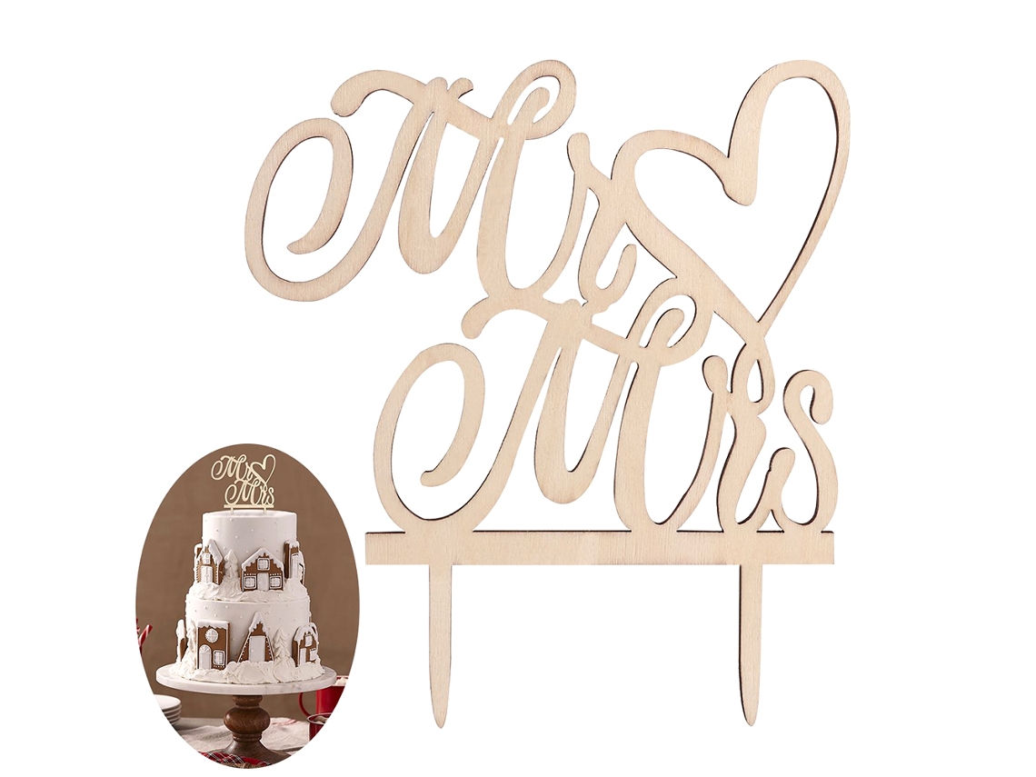 Acessório De Decoração De Bolo De Madeira (decoração Bonita Para Casamento)