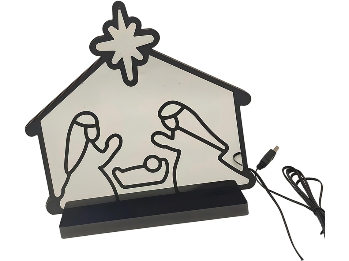 Presépio Tradicional Com Iluminação Led E Textura Em Pvc, Ideal Para