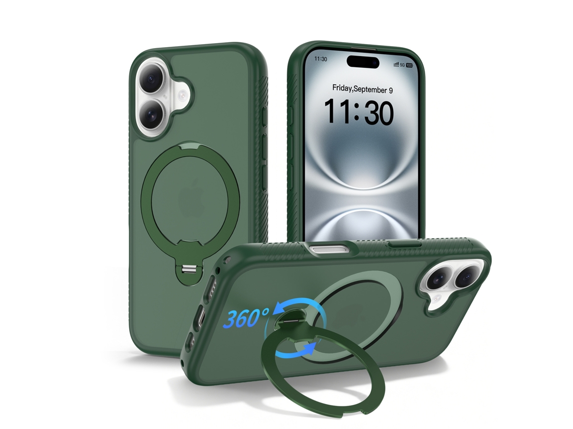 Nova Capa Para Celular Com Suporte Magnético E Rotação De 360°verde Escuro - Iphone 17