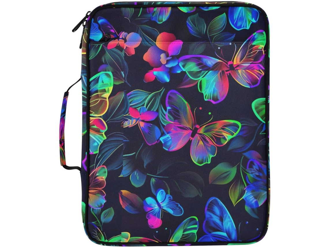 Pasta Expansível Com Estampa De Borboleta Neon Colorida, Com Fichário Removível De 3 Argolas, Bolsa Organizadora