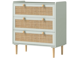 Cômoda Vime 3 Gavetas Estilo Boêmio Verde-oliva