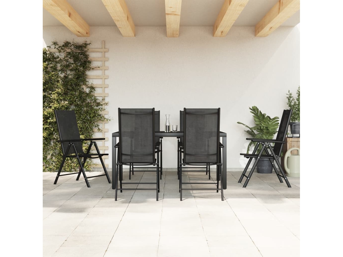 Vidaxl 7 Pcs Conjunto De Jantar Para Jardim Alumínio Preto