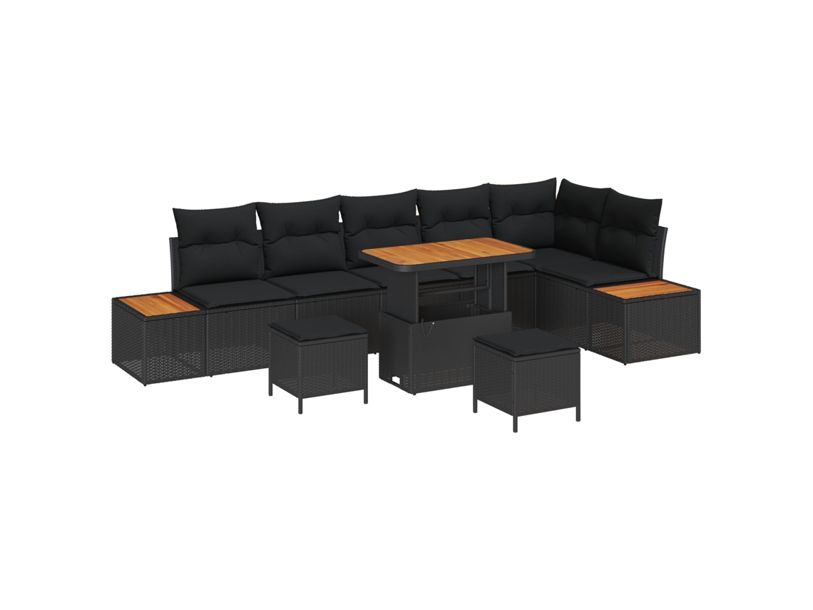 Conjunto 9 Sofá De Jardim Vidaxl Preto Vime Pe (90 X 55 X 71 Cm)