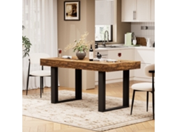 Mesa De Jantar Extensível 120-160cm Estilo Retro Para 8 Pessoas, Mesa De Cozinha Em Madeira Estilo Moderno Rústico Castanho E Preto