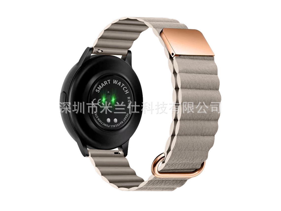 Pulseira De Couro Genuíno Com Fecho Magnético Reverso Para Samsung Galaxy Watch 4cinza Claro 22 Mm Yunzii (com 2 Barras De Mola)
